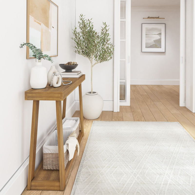 230143-007 : Console Table Classic Console Table with Shelf - 46 inches, Pecan