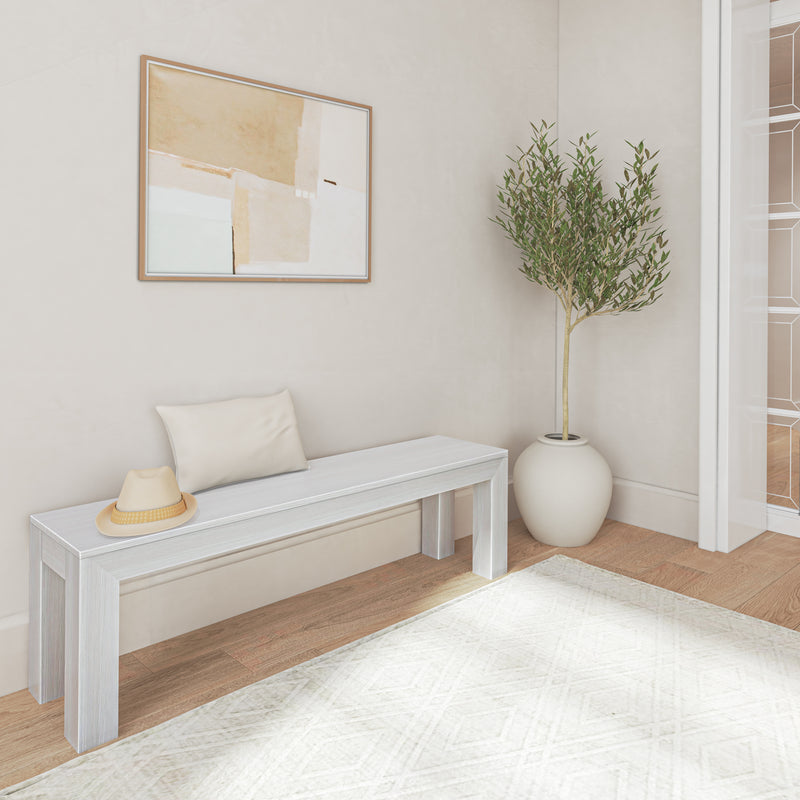 230220-192 : Dining Bench Modern Dining Bench, White Wirebrush