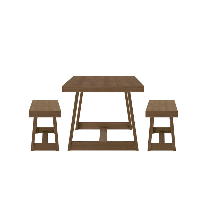 235110-197 : Dining Set Classic Solid Wood Dining Table Set with 2 Benches, Pecan Wirebrush