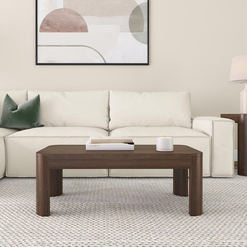 2400505001-008 : Coffee Table Modern Rounded Rectangular Coffee Table (40in x 20in / 1020mm x 510mm), Walnut