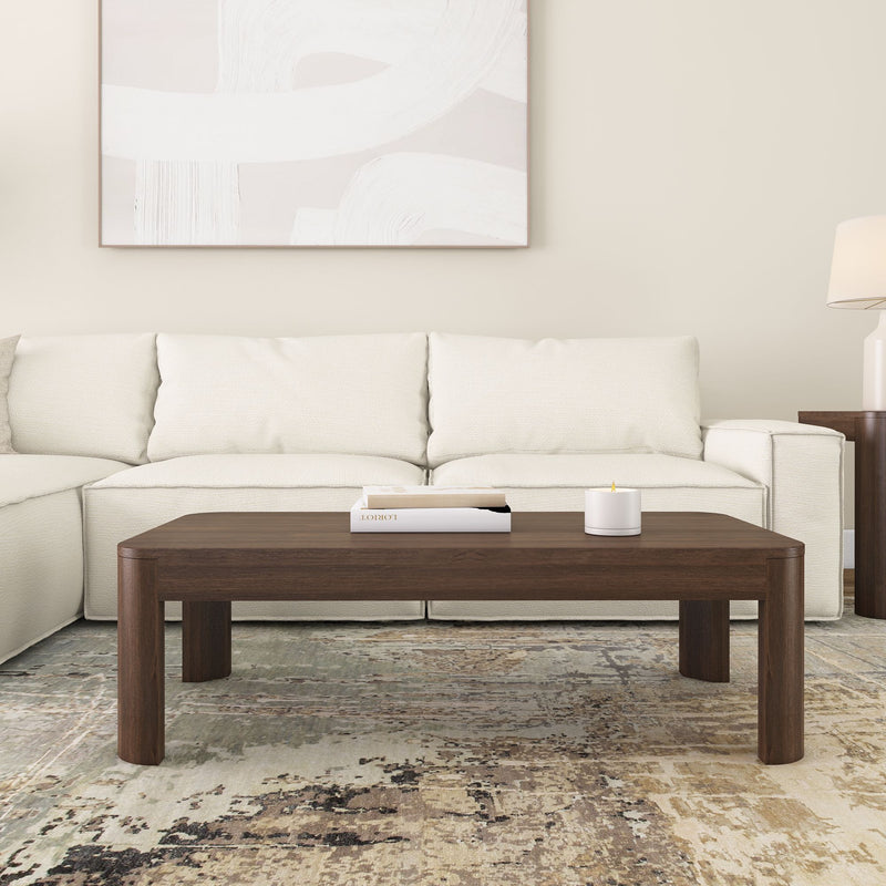 2400507001-008 : Coffee Table Modern Rounded Rectangular Coffee Table (48in x 24in / 1220mm x 610mm), Walnut