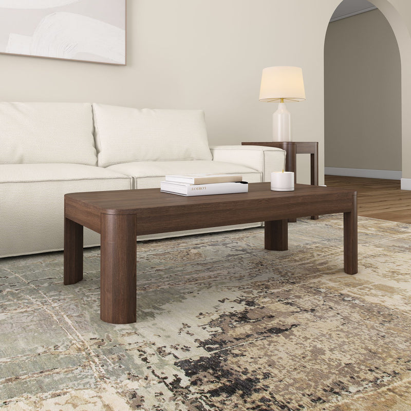 2400507001-008 : Coffee Table Modern Rounded Rectangular Coffee Table (48in x 24in / 1220mm x 610mm), Walnut