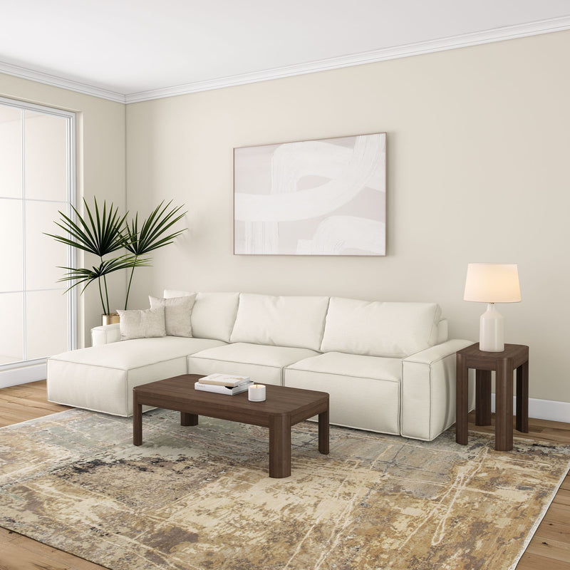 2400507001-008 : Coffee Table Modern Rounded Rectangular Coffee Table (48in x 24in / 1220mm x 610mm), Walnut