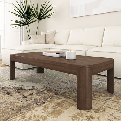 2400508001-008 : Coffee Table Modern Rounded Rectangular Coffee Table (54in x 24in / 1370mm x 610mm), Walnut