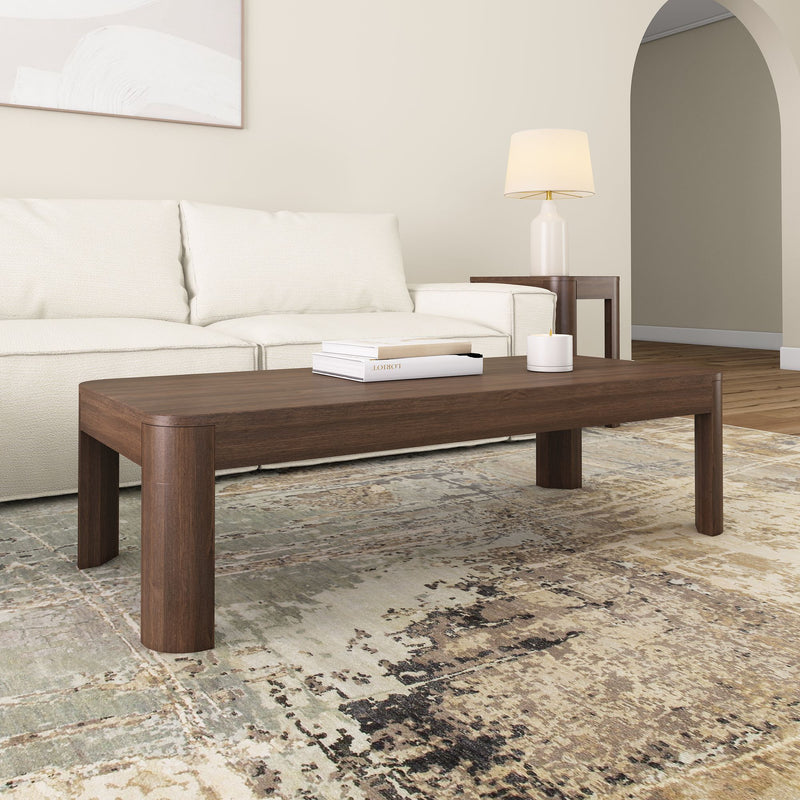 2400508001-008 : Coffee Table Modern Rounded Rectangular Coffee Table (54in x 24in / 1370mm x 610mm), Walnut