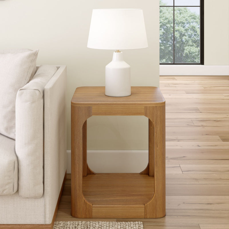 2400523000-007 : Side Table Modern Rounded Square Side Table with Shelf (20in x 20in / 510mm x 510mm), Pecan