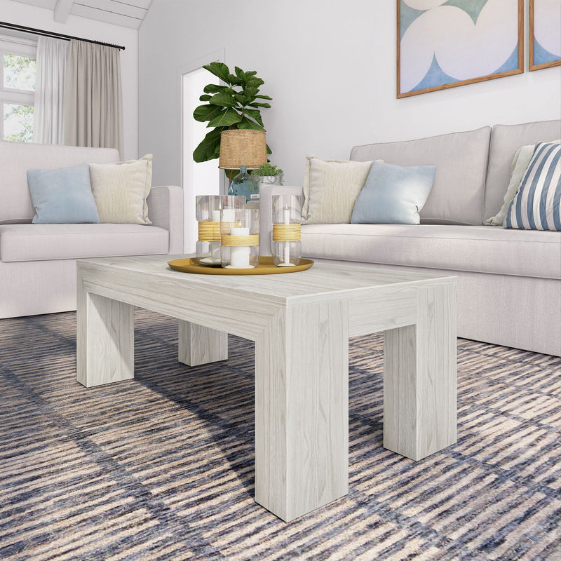 2700505001-153 : Coffee Table Modern Rectangular Coffee Table (40in x 20in / 1020mm x 510mm), White Sand Wirebrush