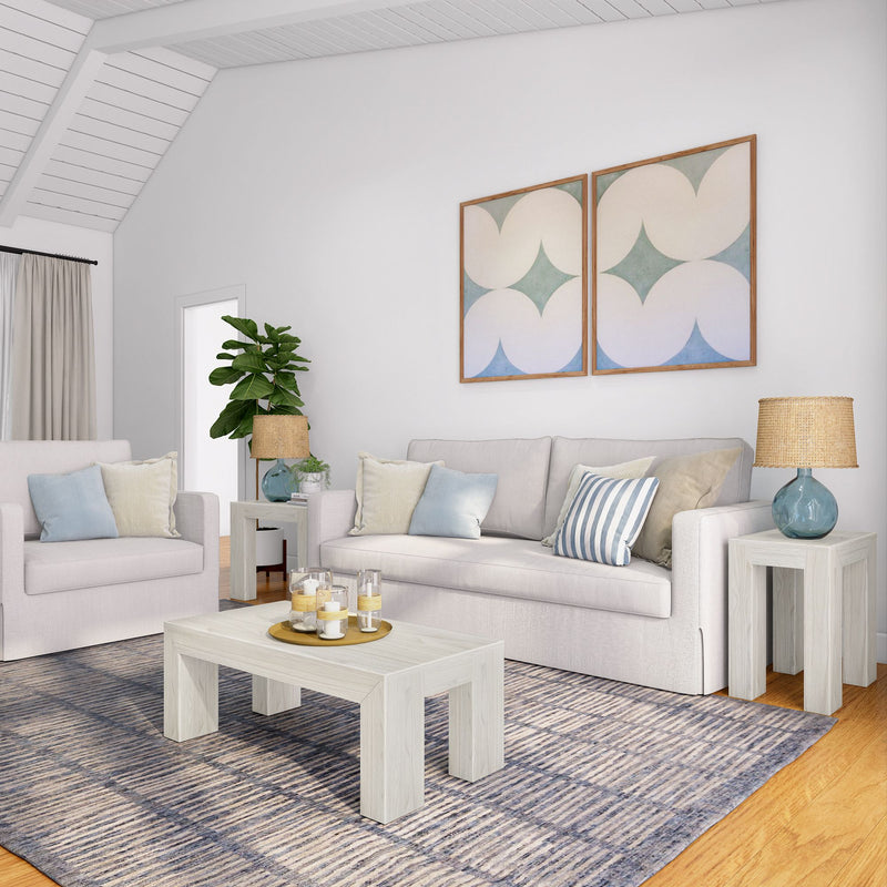 2700505001-153 : Coffee Table Modern Rectangular Coffee Table (40in x 20in / 1020mm x 510mm), White Sand Wirebrush