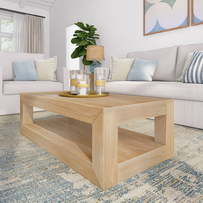 2700515000-150 : Coffee Table Modern Rectangular Coffee Table with Bottom Shelf (40in x 20in / 1020mm x 510mm), Blonde Wirebrush