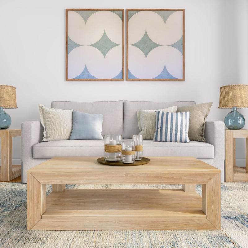 2700515000-150 : Coffee Table Modern Rectangular Coffee Table with Bottom Shelf (40in x 20in / 1020mm x 510mm), Blonde Wirebrush