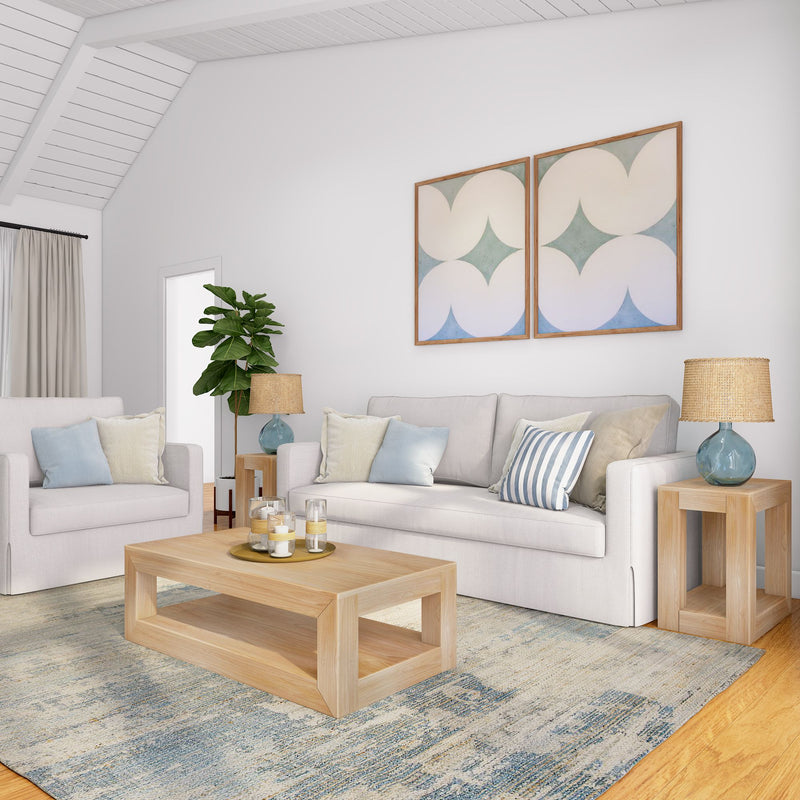 2700515000-150 : Coffee Table Modern Rectangular Coffee Table with Bottom Shelf (40in x 20in / 1020mm x 510mm), Blonde Wirebrush