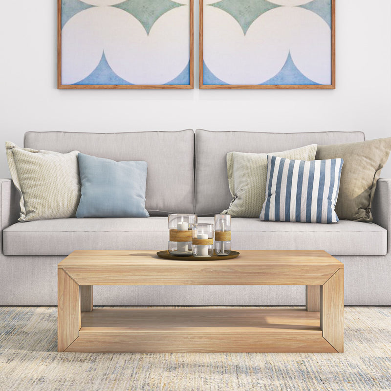 2700517000-150 : Coffee Table Modern Rectangular Coffee Table with Bottom Shelf (48in x 24in / 1220mm x 610mm), Blonde Wirebrush