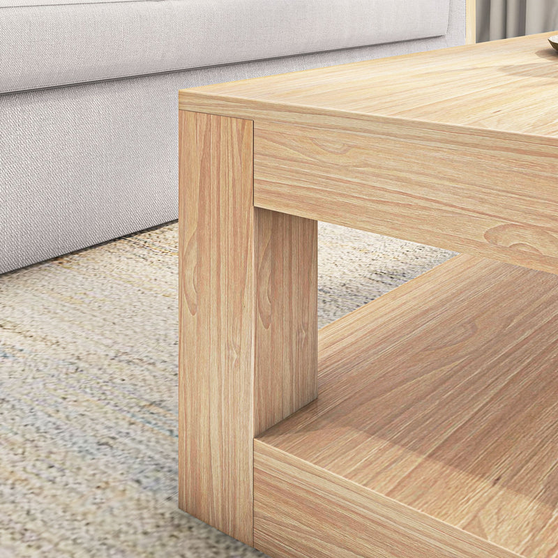 2700517000-150 : Coffee Table Modern Rectangular Coffee Table with Bottom Shelf (48in x 24in / 1220mm x 610mm), Blonde Wirebrush