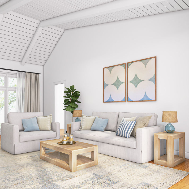 2700517000-150 : Coffee Table Modern Rectangular Coffee Table with Bottom Shelf (48in x 24in / 1220mm x 610mm), Blonde Wirebrush