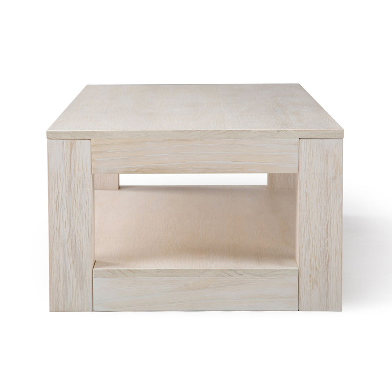 2700517000-153 : Coffee Table Modern Rectangular Coffee Table with Bottom Shelf (48in x 24in / 1220mm x 610mm) White Sand Wirebrush