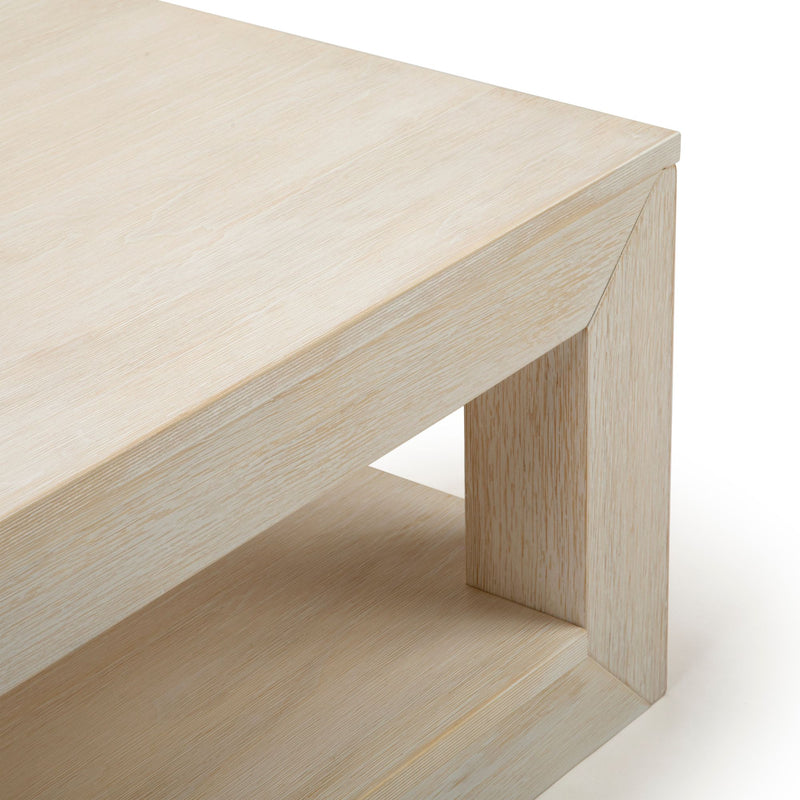 2700517000-153 : Coffee Table Modern Rectangular Coffee Table with Bottom Shelf (48in x 24in / 1220mm x 610mm) White Sand Wirebrush