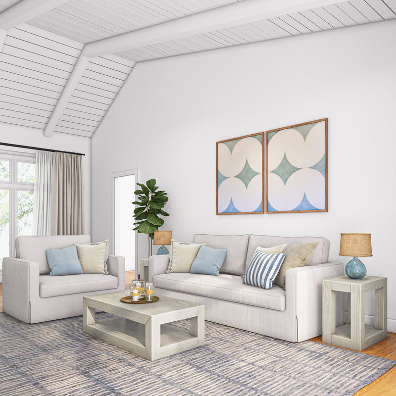 2700517000-153 : Coffee Table Modern Rectangular Coffee Table with Bottom Shelf (48in x 24in / 1220mm x 610mm) White Sand Wirebrush