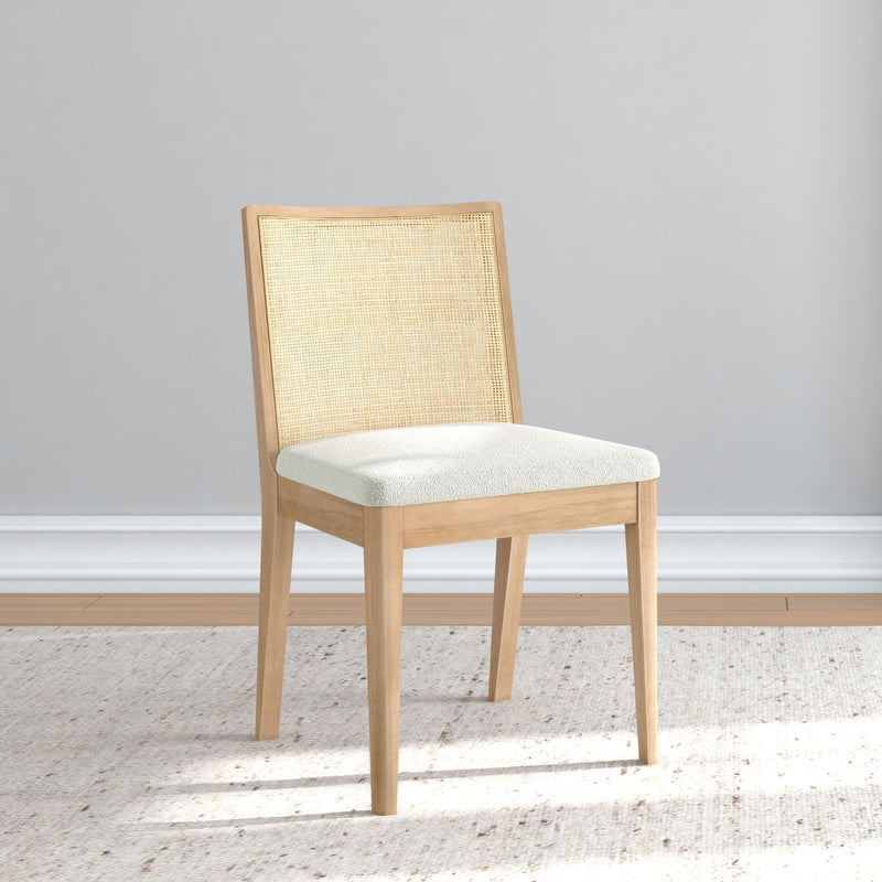 3000360600-605 : Dining Chair Elio Rattan Back Dining Chair, Blonde Frame, Ivory bouclée (WN2022A-2) Fabric