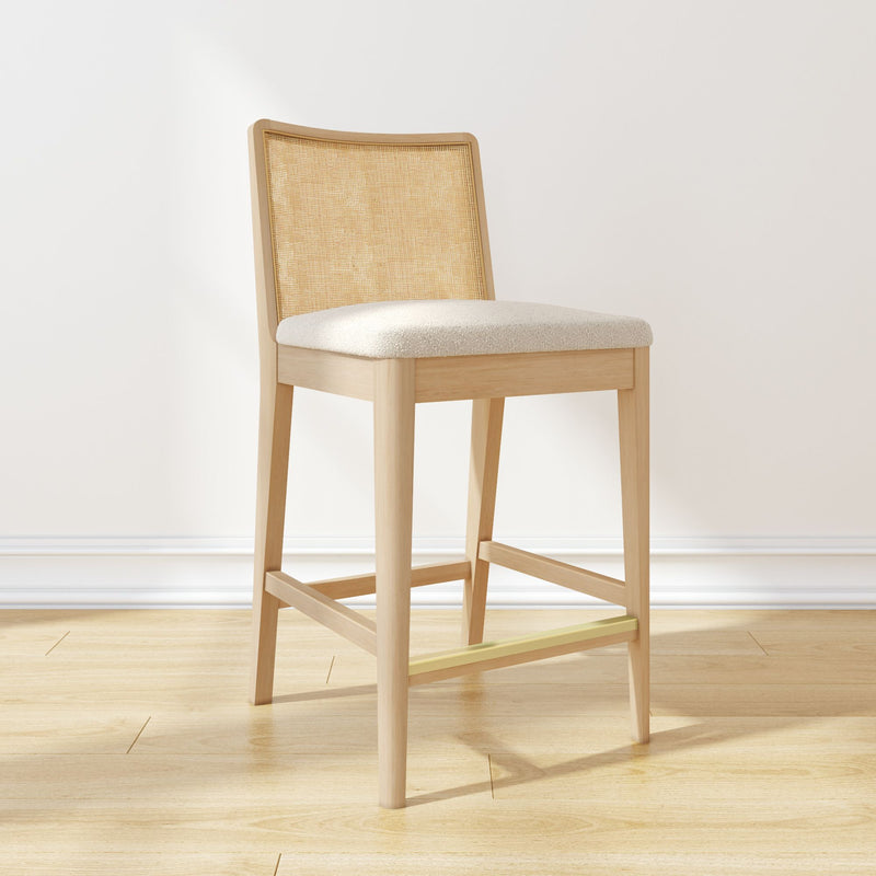 3000360700-605 : Counter Chair Elio Rattan Back Counter Stool, Blonde Frame, Ivory bouclée (WN2022A-2) Fabric