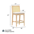 3000360700-605 : Counter Chair Elio Rattan Back Counter Stool, Blonde Frame, Ivory bouclée (WN2022A-2) Fabric