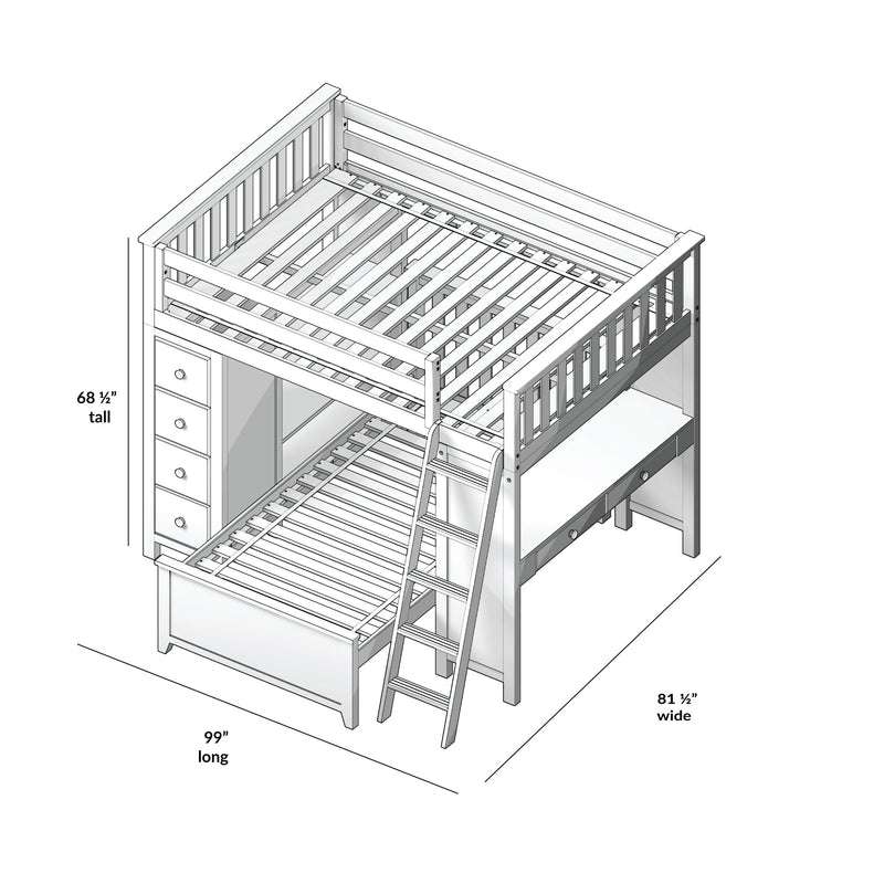 71-801-002 : Bunk Beds Full over Twin L-Shaped Bunk with Desk + Storage, White