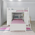 71-801-002 : Bunk Beds Full over Twin L-Shaped Bunk with Desk + Storage, White