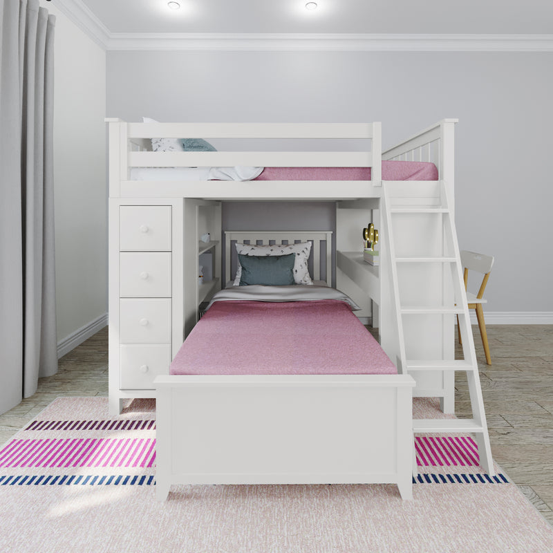 71-801-002 : Bunk Beds Full over Twin L-Shaped Bunk with Desk + Storage, White