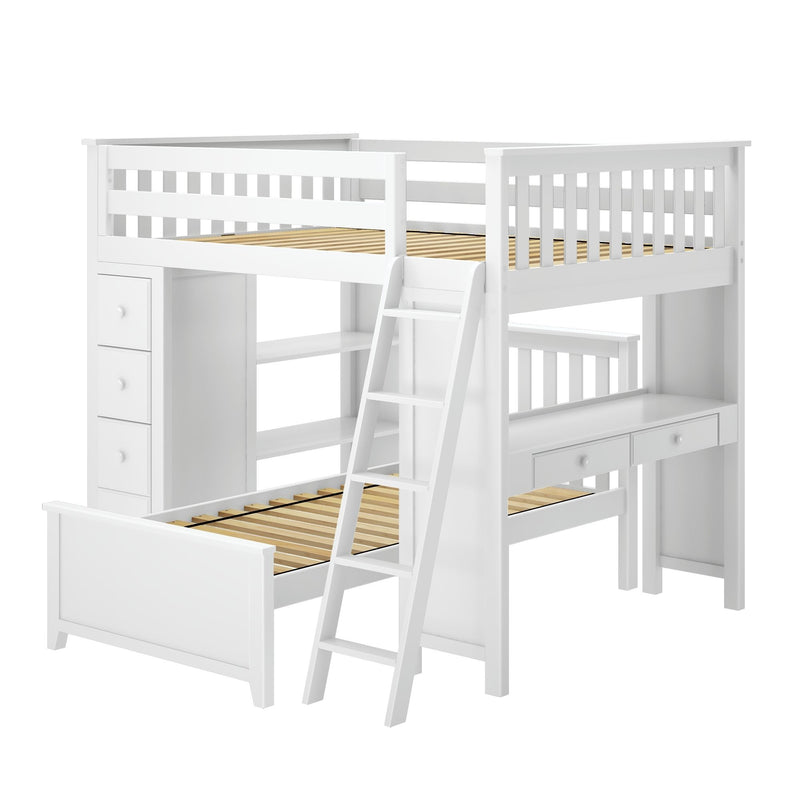 71-801-002 : Bunk Beds Full over Twin L-Shaped Bunk with Desk + Storage, White