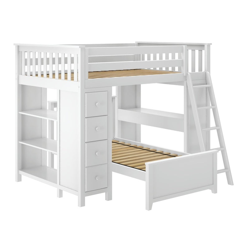 71-801-002 : Bunk Beds Full over Twin L-Shaped Bunk with Desk + Storage, White