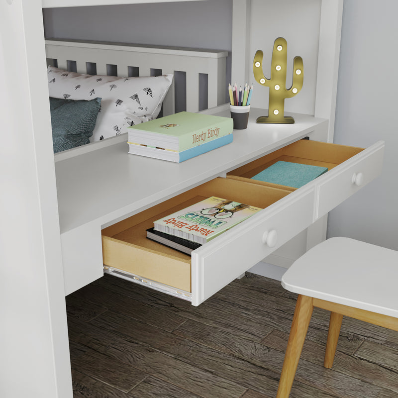 71-801-002 : Bunk Beds Full over Twin L-Shaped Bunk with Desk + Storage, White