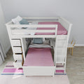 71-801-002 : Bunk Beds Full over Twin L-Shaped Bunk with Desk + Storage, White