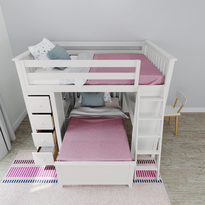 71-801-002 : Bunk Beds Full over Twin L-Shaped Bunk with Desk + Storage, White