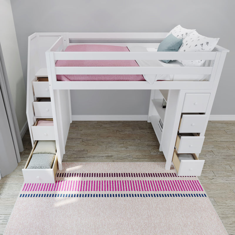 71-850-002 : Loft Beds Full-Size Loft with Staircase + Storage, White