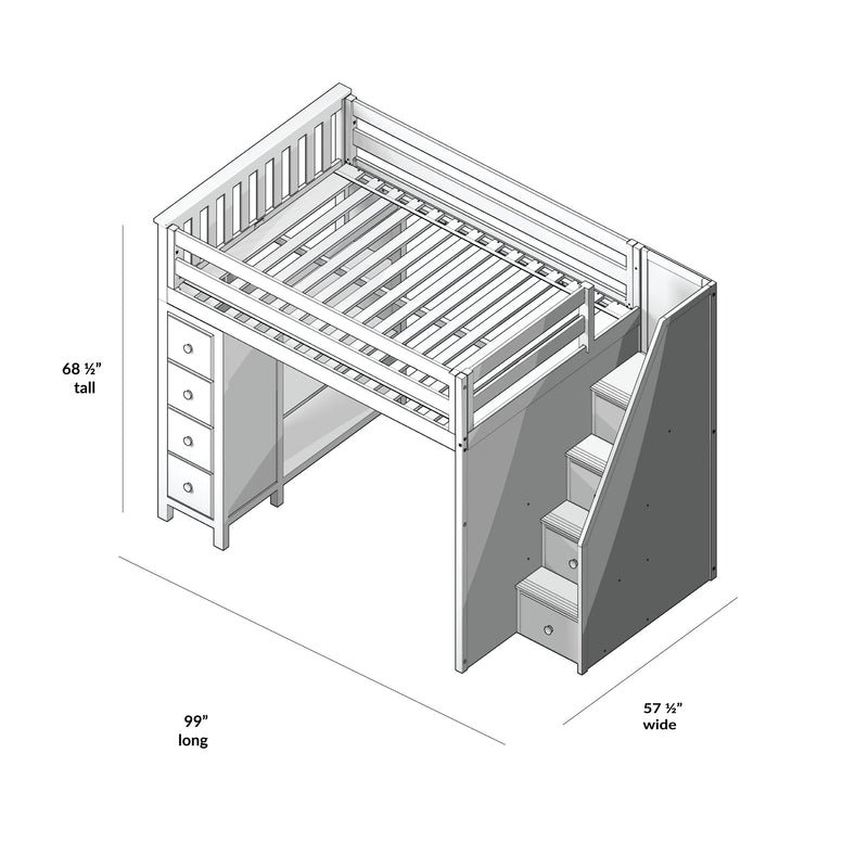 71-850-002 : Loft Beds Full-Size Loft with Staircase + Storage, White
