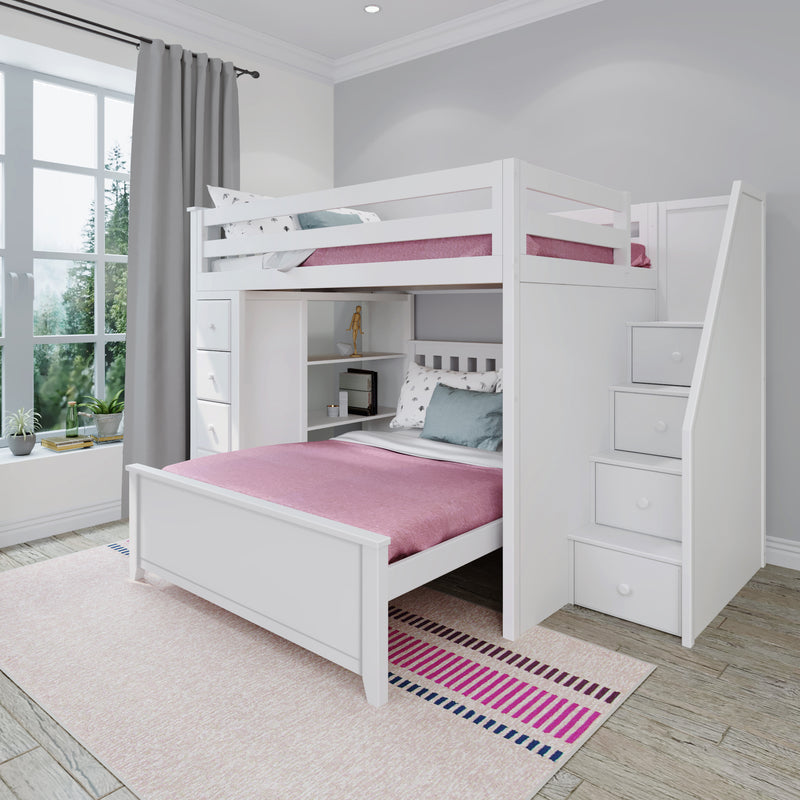 71-852-002 : Bunk Beds Full over Full L-Shaped Bunk with Staircase + Storage, White