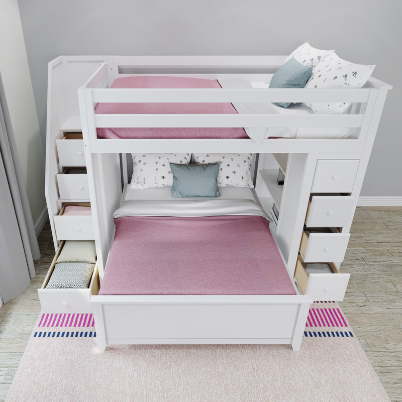 71-852-002 : Bunk Beds Full over Full L-Shaped Bunk with Staircase + Storage, White