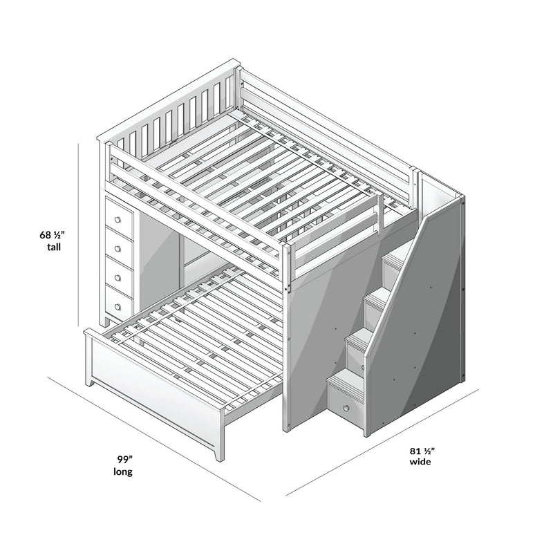 71-852-002 : Bunk Beds Full over Full L-Shaped Bunk with Staircase + Storage, White