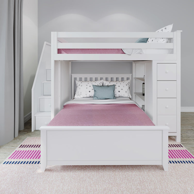 71-852-002 : Bunk Beds Full over Full L-Shaped Bunk with Staircase + Storage, White