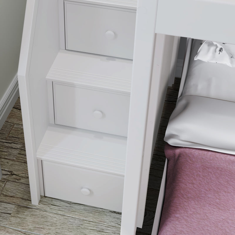 71-852-002 : Bunk Beds Full over Full L-Shaped Bunk with Staircase + Storage, White