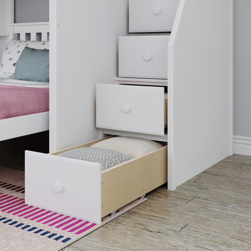 71-852-002 : Bunk Beds Full over Full L-Shaped Bunk with Staircase + Storage, White