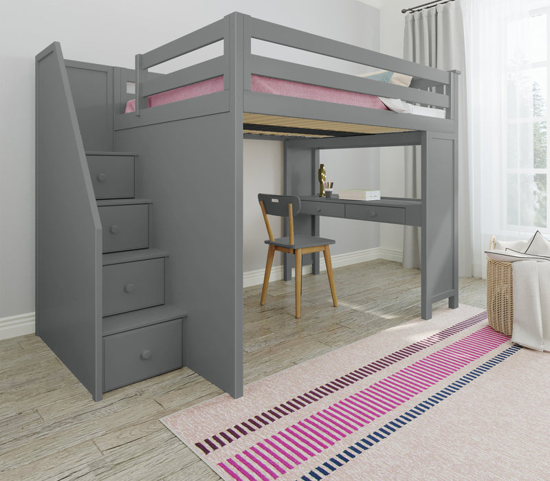 71-860-121 : Loft Beds Full-Size Loft with Staircase + Desk, Grey