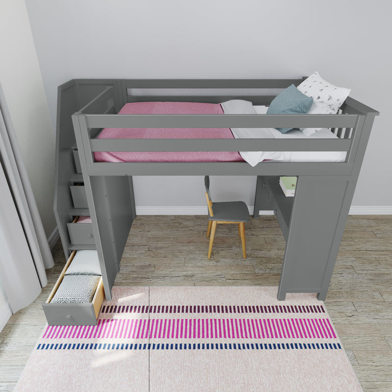 71-860-121 : Loft Beds Full-Size Loft with Staircase + Desk, Grey