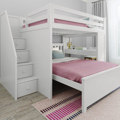 71-862-002 : Bunk Beds Full over Full L-Shaped Bunk with Staircase + Desk, White