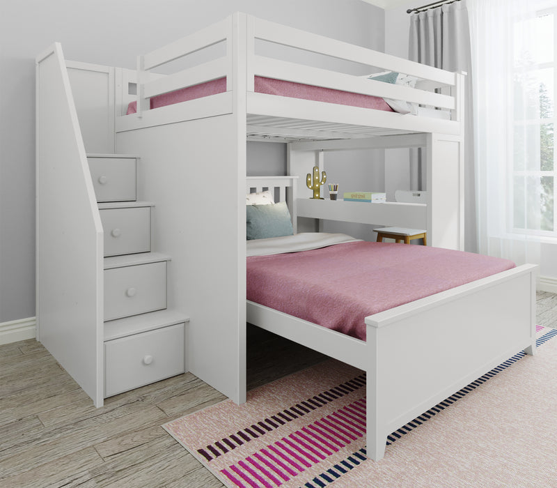 71-862-002 : Bunk Beds Full over Full L-Shaped Bunk with Staircase + Desk, White
