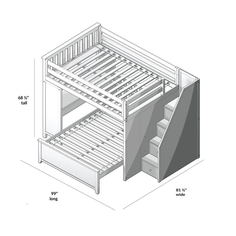 71-862-002 : Bunk Beds Full over Full L-Shaped Bunk with Staircase + Desk, White