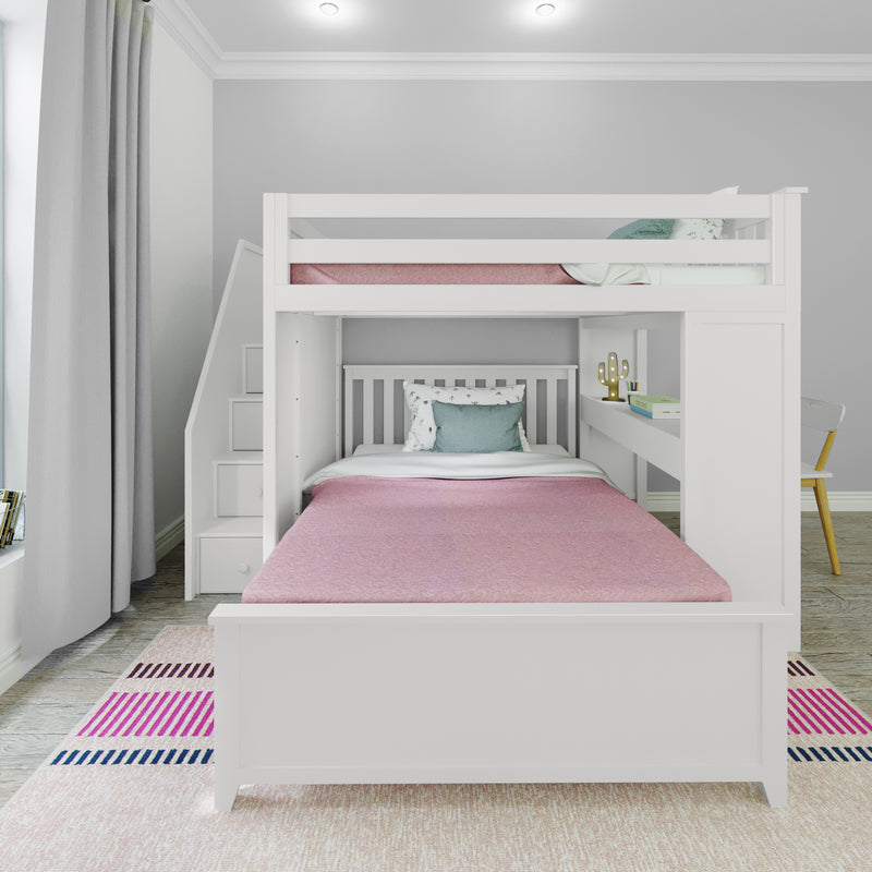 71-862-002 : Bunk Beds Full over Full L-Shaped Bunk with Staircase + Desk, White