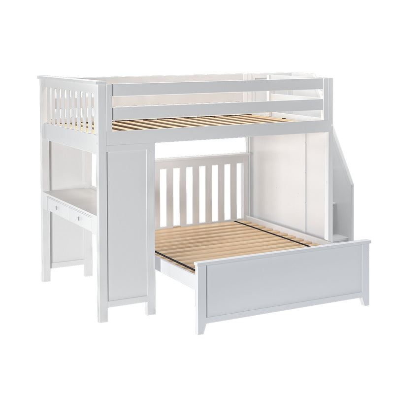 71-862-002 : Bunk Beds Full over Full L-Shaped Bunk with Staircase + Desk, White