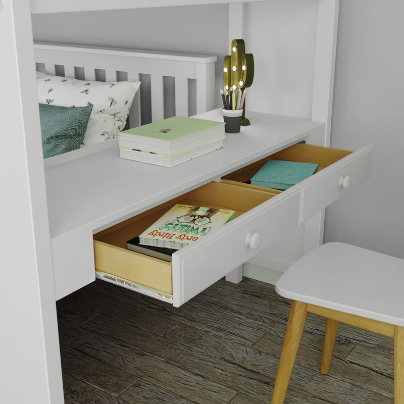 71-862-002 : Bunk Beds Full over Full L-Shaped Bunk with Staircase + Desk, White