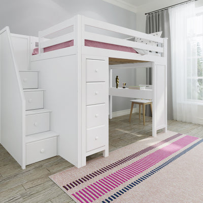 71-870-002 : Loft Beds Full-Size Loft with Staircase + Desk + Storage, White