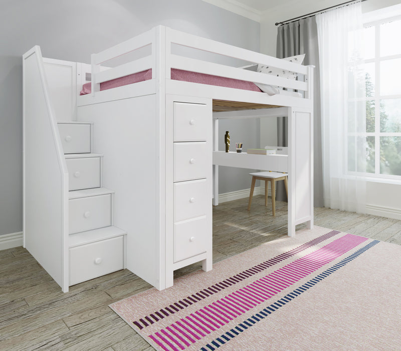 71-870-002 : Loft Beds Full-Size Loft with Staircase + Desk + Storage, White